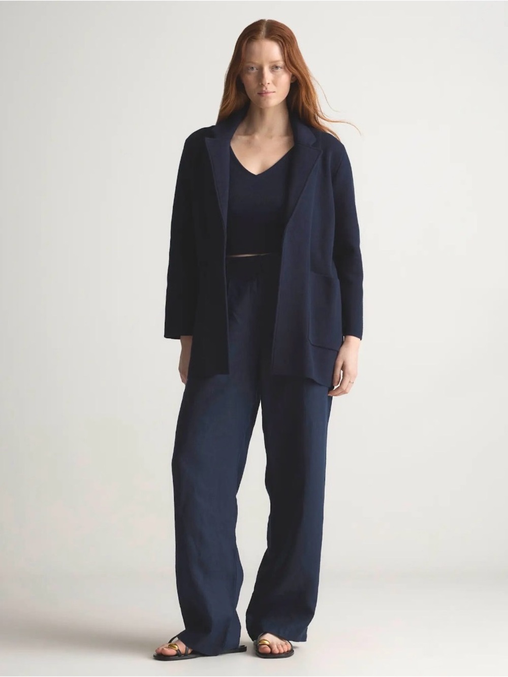 Quince Navy Open-Front Knit Blazer - Picture 2 of 11